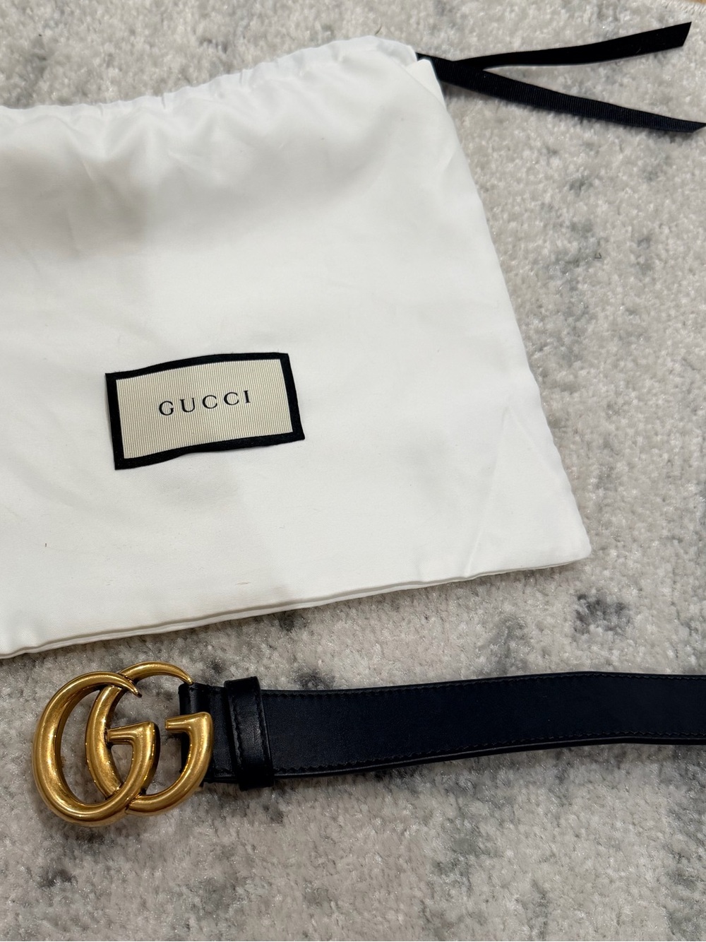 Gucci Black Leather Belt with Gold Double G Buckle